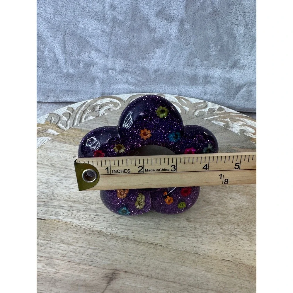 Purple Glitter Flower Resin Picture Frame with Dried Flowers Y2K Mini 4.5 inch